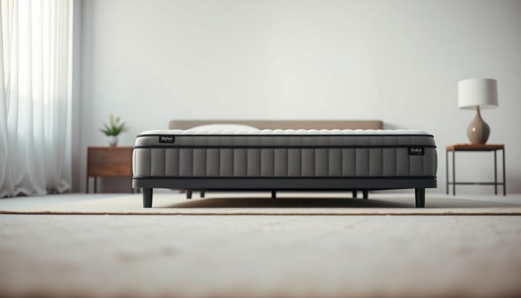 A detailed, high-quality studio photograph showcasing a StylesMaven 護脊床褥. The mattress is positioned in the center of the frame, taking up the majority of the composition. The mattress features a sleek, modern design with a neutral color palette, complemented by clean lines and a minimalist aesthetic. The lighting is soft and diffused, creating a warm and inviting atmosphere. The background is slightly blurred, drawing the viewer's attention to the main subject. The camera angle is slightly elevated, providing a balanced and visually appealing perspective. The overall image conveys the comfort, support, and quality of the 護脊床褥, highlighting its key features and benefits.