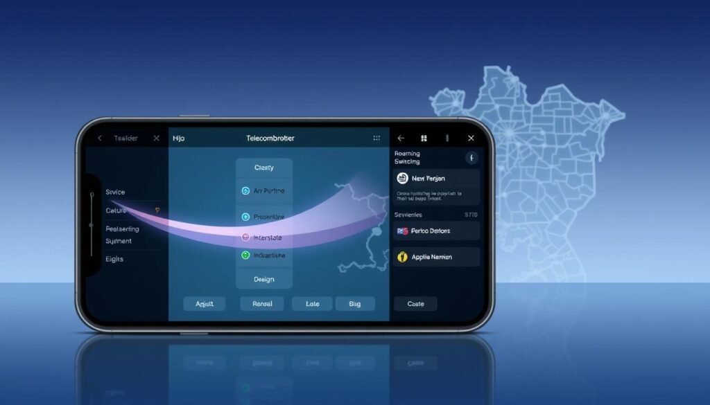 A sleek and modern illustration showcasing the "Telecombrother" automatic switching feature for roaming data plans in the Greater Bay Area. In the foreground, a smartphone display depicts a smooth transition between different service providers, seamlessly adjusting to the optimal network. The middle ground features intuitive UI elements, with easy-to-navigate menus and clear instructions guiding the user through the "Telecombrother" switching process. The background depicts a stylized map of the Greater Bay Area, highlighting the seamless connectivity across the region. The overall mood is one of efficiency, convenience, and technological sophistication, reflecting the benefits of the "Telecombrother" automatic switching service. A sleek and modern illustration showcasing the "Telecombrother" automatic switching feature for roaming data plans in the Greater Bay Area. In the foreground, a smartphone display depicts a smooth transition between different service providers, seamlessly adjusting to the optimal network. The middle ground features intuitive UI elements, with easy-to-navigate menus and clear instructions guiding the user through the "Telecombrother" switching process. The background depicts a stylized map of the Greater Bay Area, highlighting the seamless connectivity across the region. The overall mood is one of efficiency, convenience, and technological sophistication, reflecting the benefits of the "Telecombrother" automatic switching service.