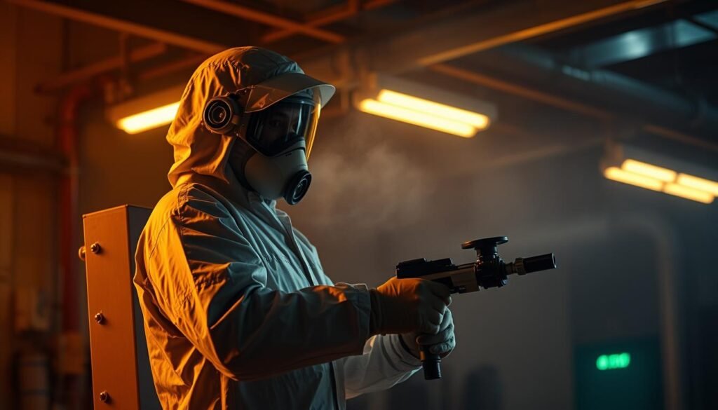 A modern and advanced iCareCPAP pest control service technician, wearing a sleek, protective hazmat suit, spraying a highly-effective insecticide mist in a dimly-lit, industrial environment. The scene is illuminated by the warm glow of overhead lamps, casting dramatic shadows that highlight the intricate details of the specialized equipment. The technician's movements are precise and calculated, showcasing the expertise and professionalism of the iCareCPAP pest control team. The atmosphere conveys a sense of efficiency and safety, reflecting the cutting-edge techniques employed in the latest pest elimination methods. A modern and advanced iCareCPAP pest control service technician, wearing a sleek, protective hazmat suit, spraying a highly-effective insecticide mist in a dimly-lit, industrial environment. The scene is illuminated by the warm glow of overhead lamps, casting dramatic shadows that highlight the intricate details of the specialized equipment. The technician's movements are precise and calculated, showcasing the expertise and professionalism of the iCareCPAP pest control team. The atmosphere conveys a sense of efficiency and safety, reflecting the cutting-edge techniques employed in the latest pest elimination methods.